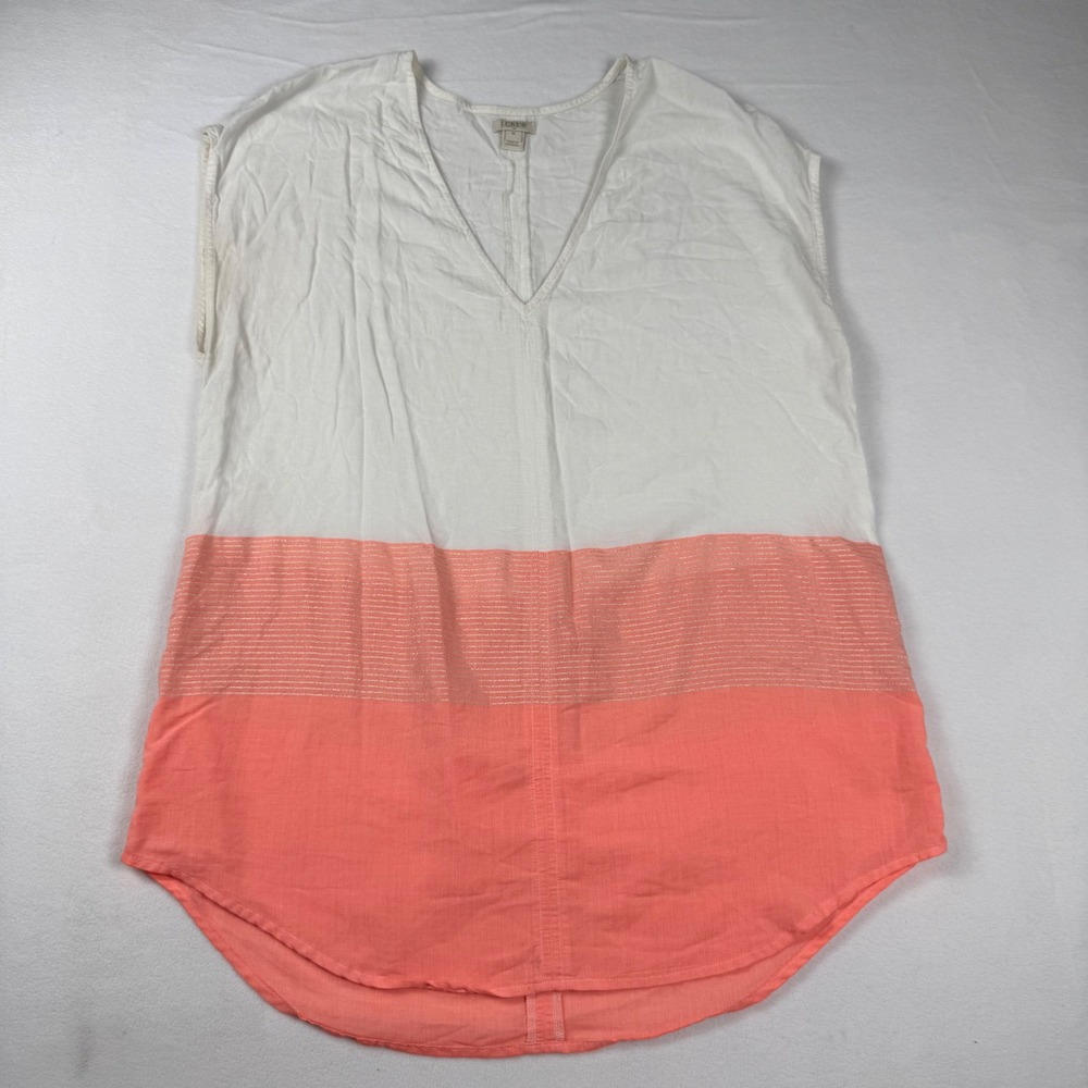 J. Crew Colorblock Tunic Top Medium Coral White Metallic Stripe Coastal Boho‎